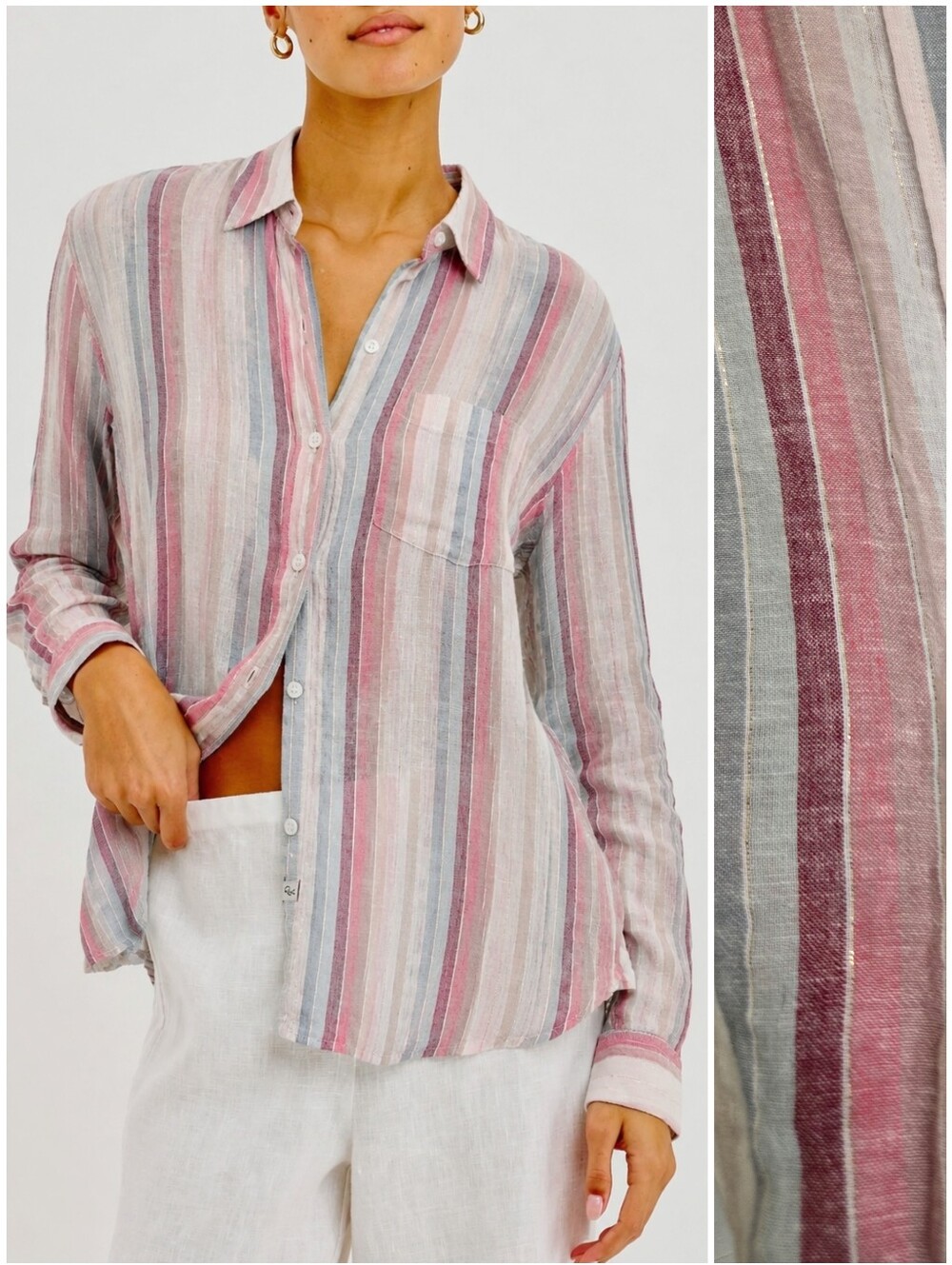 Rails Pink Metallic Tropic Striped Charli Button Up Top, S
